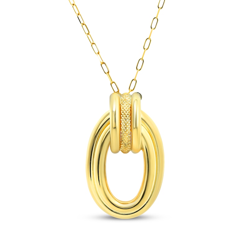 Main Image 1 of Reaura Twist Mesh Oval Doorknocker Necklace Repurposed 14K Yellow Gold 18&quot;