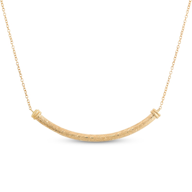 Main Image 1 of Reaura Curved Textured Bar Necklace Repurposed 14K Yellow Gold 18"