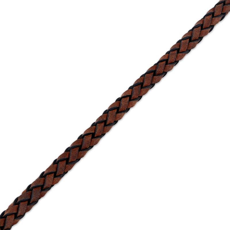 Main Image 2 of Men's Brown Braided Leather Bracelet Stainless Steel 8.5&quot;
