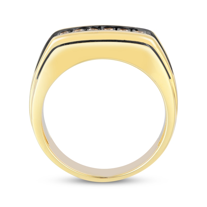 Main Image 3 of Men's Brown & Black Diamond Angled Ring 1-1/2 ct tw 10K Yellow Gold