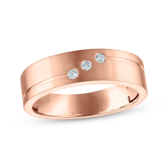 Now + Forever Men's Diamond Trio Bezel-Set Wedding Band 1/10 ct tw 10K Rose Gold