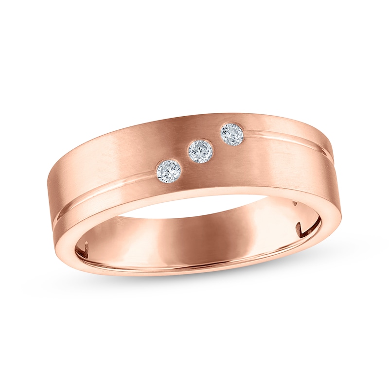 Main Image 1 of Now + Forever Men's Diamond Trio Bezel-Set Wedding Band 1/10 ct tw 10K Rose Gold