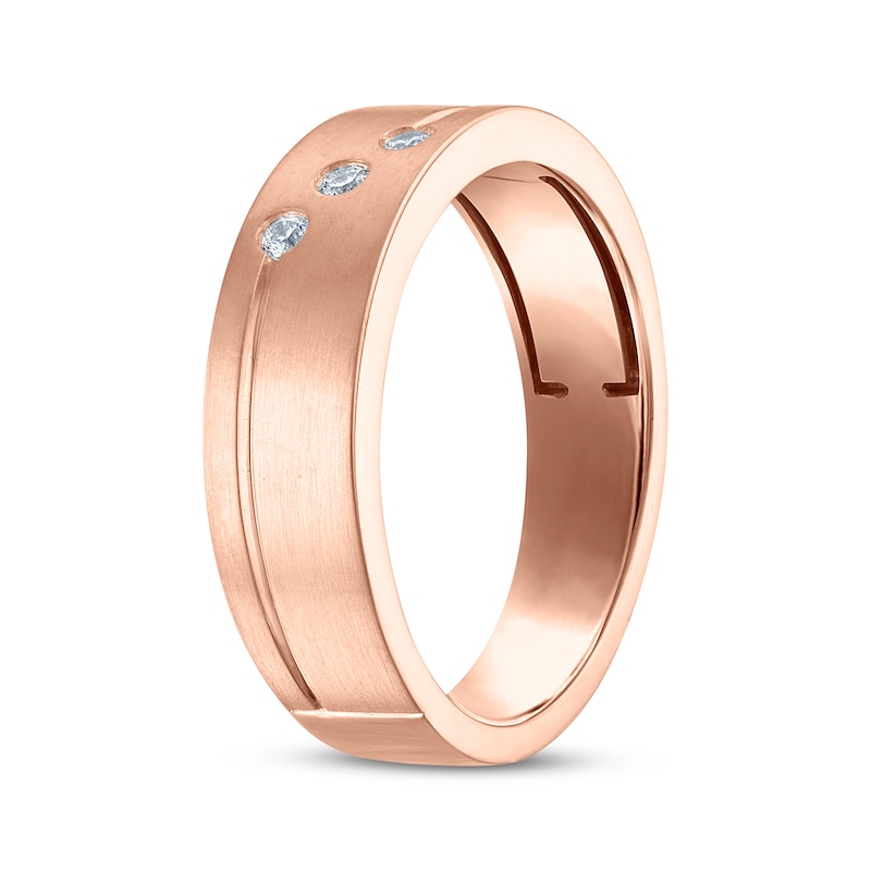 Main Image 2 of Now + Forever Men's Diamond Trio Bezel-Set Wedding Band 1/10 ct tw 10K Rose Gold