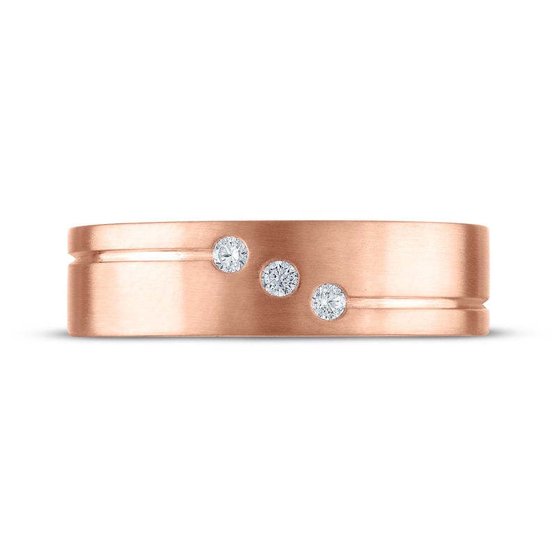 Main Image 3 of Now + Forever Men's Diamond Trio Bezel-Set Wedding Band 1/10 ct tw 10K Rose Gold