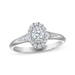 Now + Forever Round-Cut Diamond Oval Halo Engagement Ring 1/2 ct tw 14K White Gold