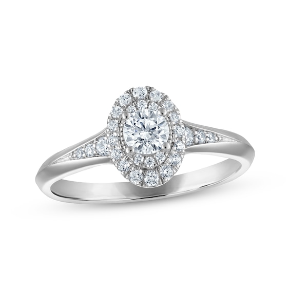Now + Forever Round-Cut Diamond Oval Halo Engagement Ring 1/2 ct tw 14K White Gold