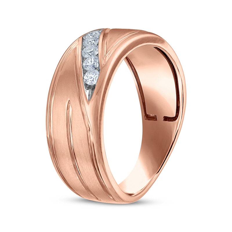 Main Image 2 of Now + Forever Men's Diamond Diagonal Five-Stone Wedding Band 1/4 ct tw 10K Rose Gold