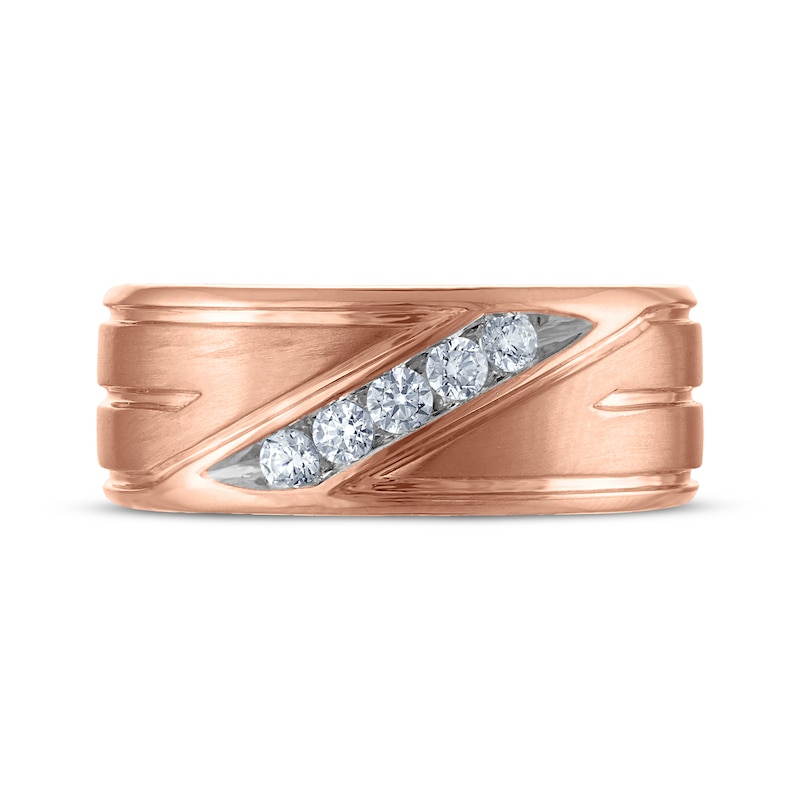 Main Image 3 of Now + Forever Men's Diamond Diagonal Five-Stone Wedding Band 1/4 ct tw 10K Rose Gold