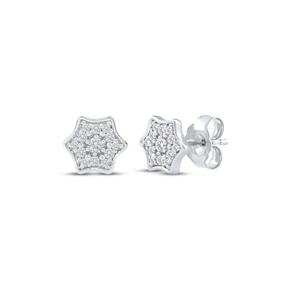 Multi-Diamond Curved Hexagon Stud Earrings 1/6 ct tw 10K White Gold