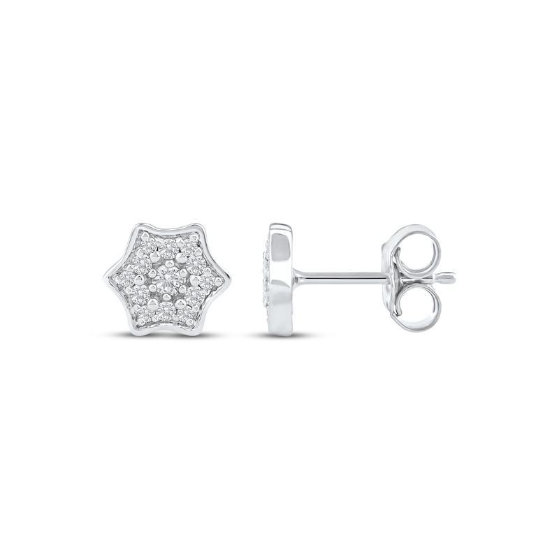 Main Image 3 of Multi-Diamond Curved Hexagon Stud Earrings 1/6 ct tw 10K White Gold
