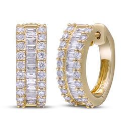 Baguette & Round-Cut Diamond Huggie Hoop Earrings 2 ct tw 14K Yellow Gold