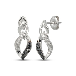 Black & White Diamond Flame-Shaped Drop Earrings 1/20 ct tw Sterling Silver
