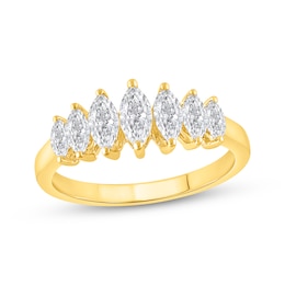 Lab-Grown Diamonds Marquise-Cut Seven-Stone Anniversary Ring 1 ct tw 14K Yellow Gold