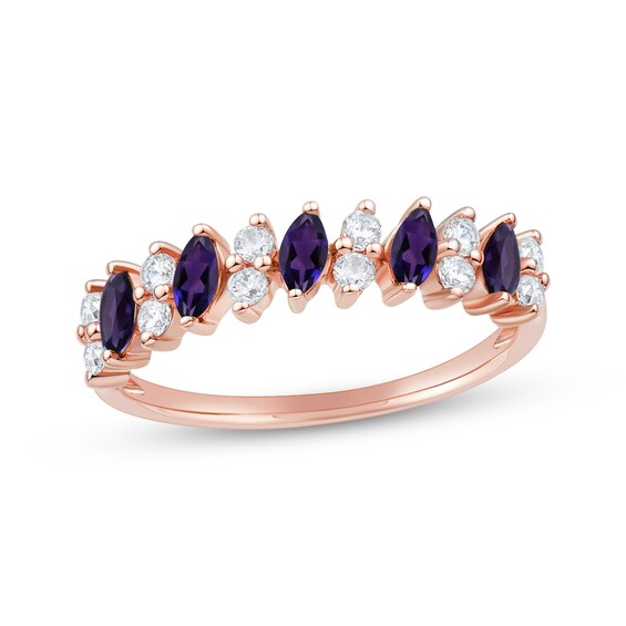 10K White Gold Amethyst and Alternate Diamond 1/4 Ct.Tw. Anniversary Band