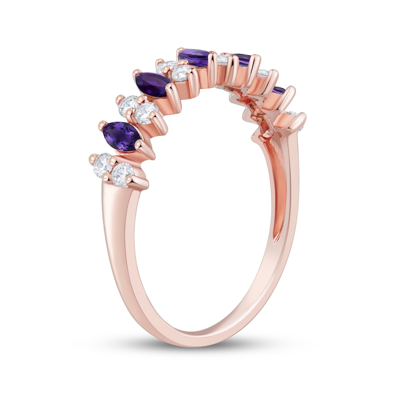 Main Image 2 of Now + Forever Marquise-Cut Amethyst & Round-Cut Diamond Anniversary Ring 1/5 ct tw 10K White Gold