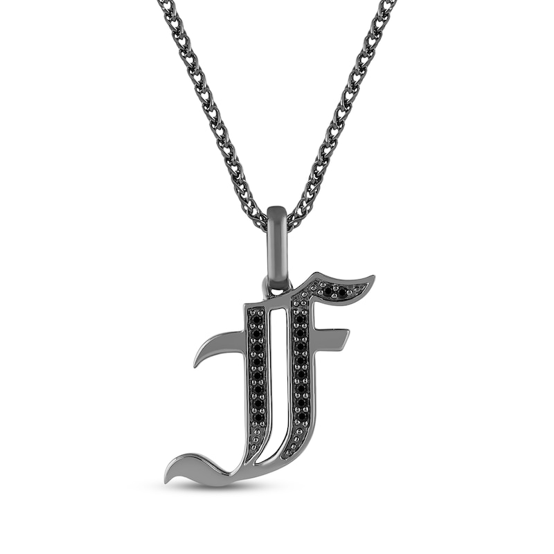 Main Image 1 of Ink & Ice Men's Black Diamond Initial &quot;F&quot; Necklace 1/8 ct tw Black Rhodium-Plated Sterling Silver 22&quot;
