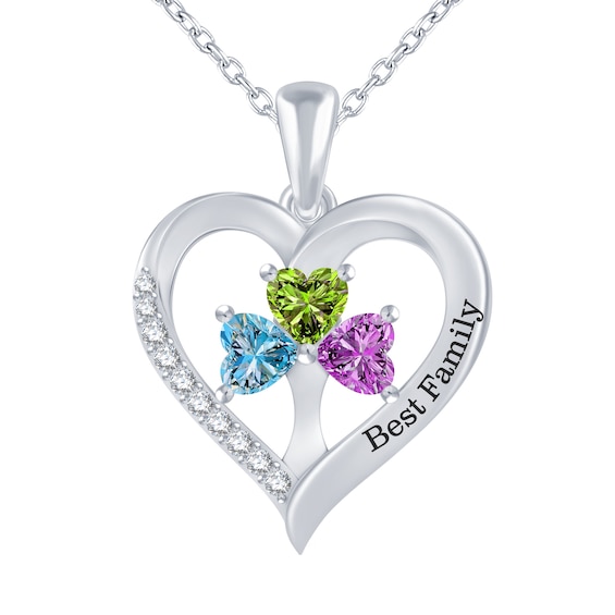Birthstone Family & Mother's Heart Necklace (3 Stones and 1 Line)