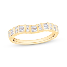 Now + Forever Baguette & Round-Cut Diamond Contour Anniversary Ring 1/3 ct tw 10K Yellow Gold