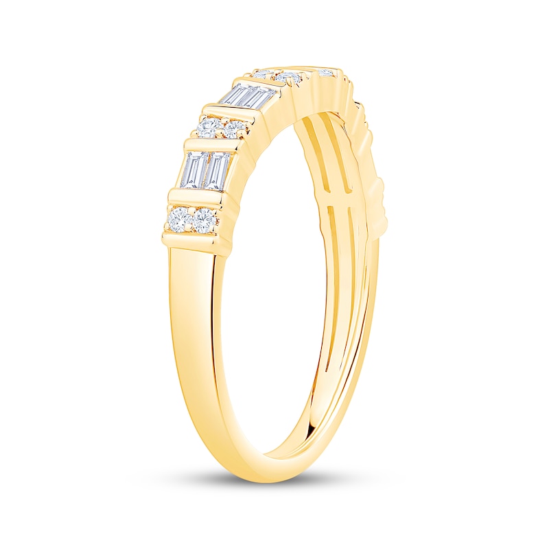 Main Image 2 of Now + Forever Baguette & Round-Cut Diamond Contour Anniversary Ring 1/3 ct tw 10K Yellow Gold