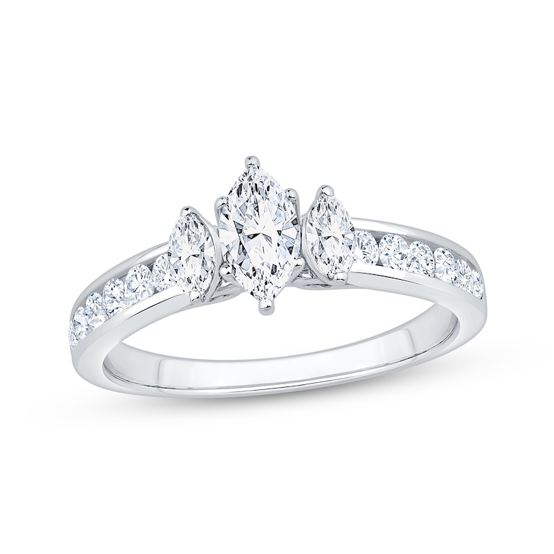 Main Image 1 of Memories Moments Magic Marquise-Cut Diamond Three-Stone Engagement Ring 1 ct tw 14K White Gold
