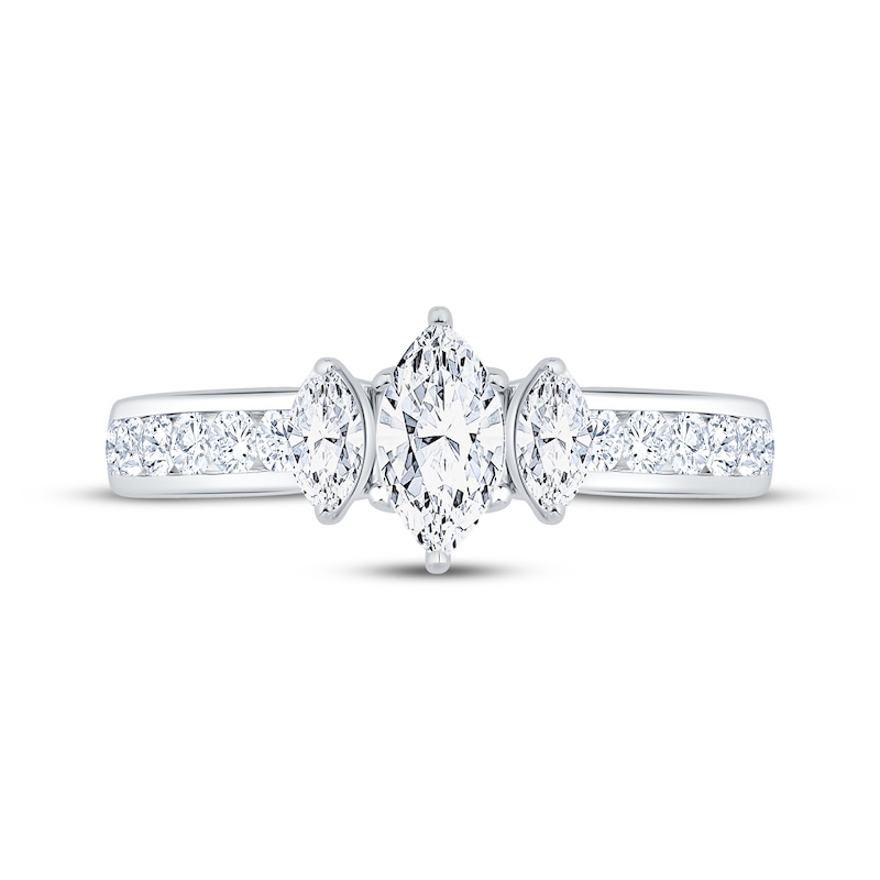 Main Image 3 of Memories Moments Magic Marquise-Cut Diamond Three-Stone Engagement Ring 1 ct tw 14K White Gold