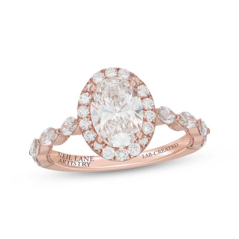 Main Image 1 of Neil Lane Artistry Oval-Cut Lab-Grown Diamond Halo Engagement Ring 2-1/2 ct tw 14K Rose Gold