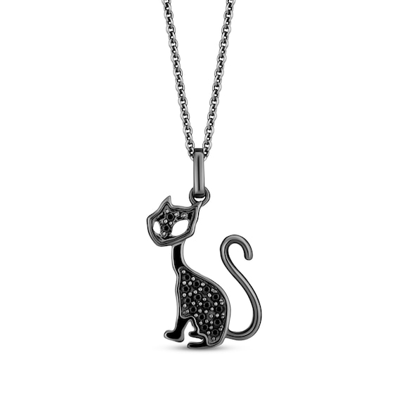 Disney Treasures The Nightmare Before Christmas Diamond Black Cat Necklace 1/8 ct tw Black Rhodium Sterling Silver 19"