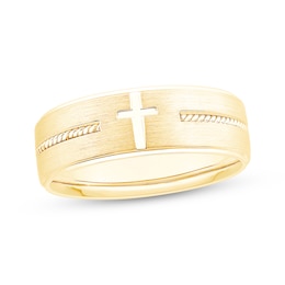 Now + Forever Men's Cross Wedding Band 10K Yellow Gold 7mm