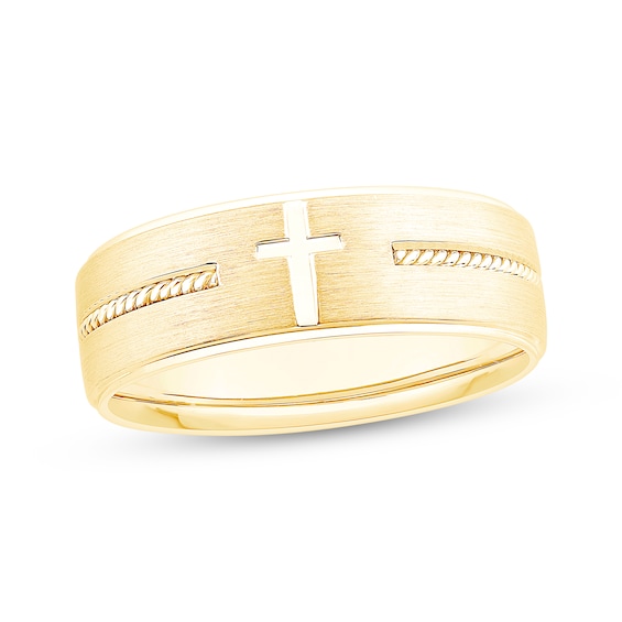 Now + Forever Men's Cross Wedding Band 10K Yellow Gold 7mm
