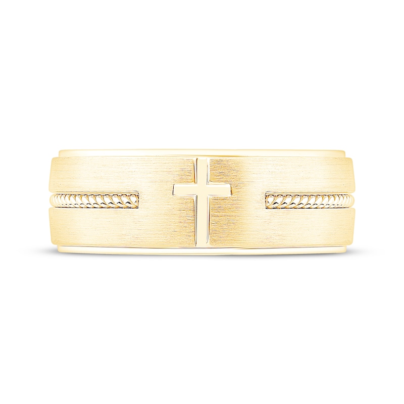 Main Image 3 of Now + Forever Men's Cross Wedding Band 10K Yellow Gold 7mm