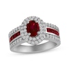 Thumbnail Image 1 of Oval-Cut Lab-Created Ruby & White Lab-Created Sapphire Double Halo Ring Sterling Silver
