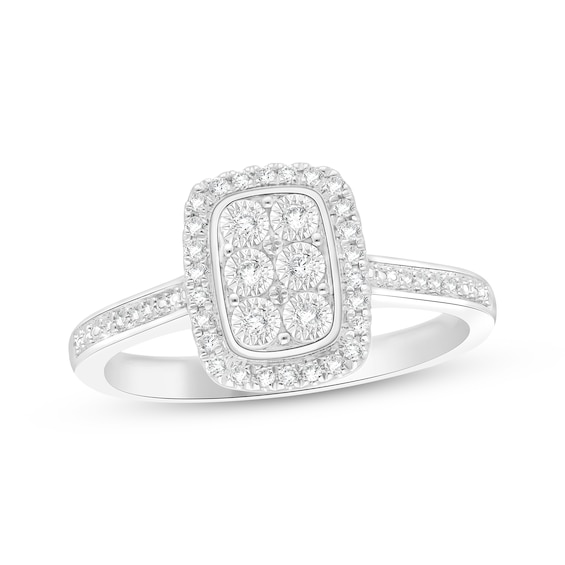 Multi-Diamond Elongated Cushion Halo Promise Ring 1/6 ct tw Sterling Silver