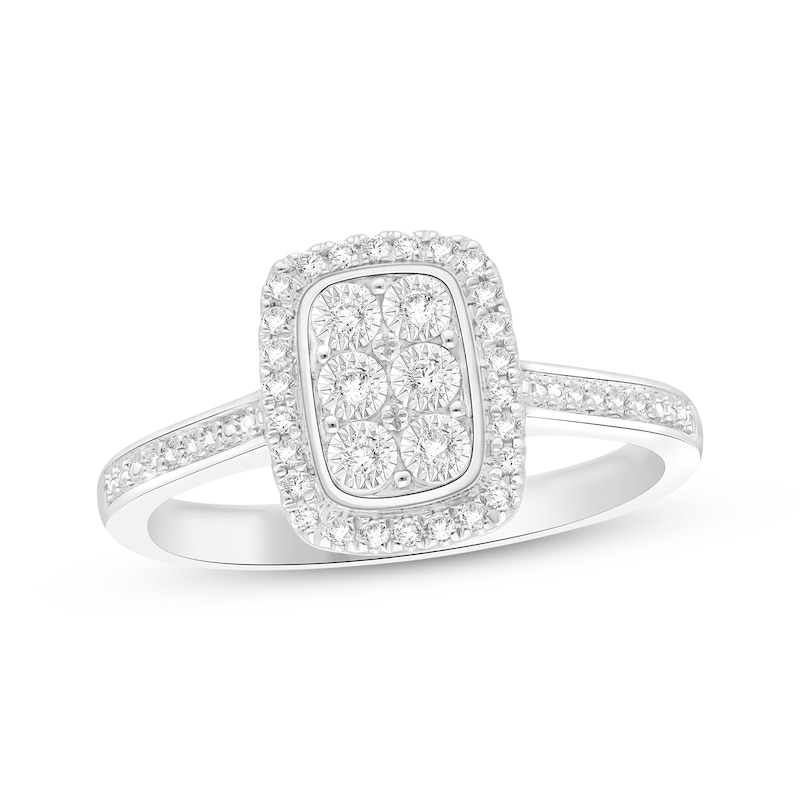 Main Image 1 of Multi-Diamond Elongated Cushion Halo Promise Ring 1/6 ct tw Sterling Silver