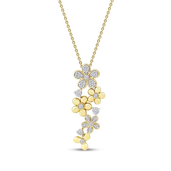 Diamond Flower Drop Necklace 1/4 ct tw 10K Yellow Gold 18"