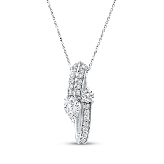 Pear-Shaped & Round-Cut Diamond Bypass Loop Necklace 1 ct tw 10K White Gold 18"