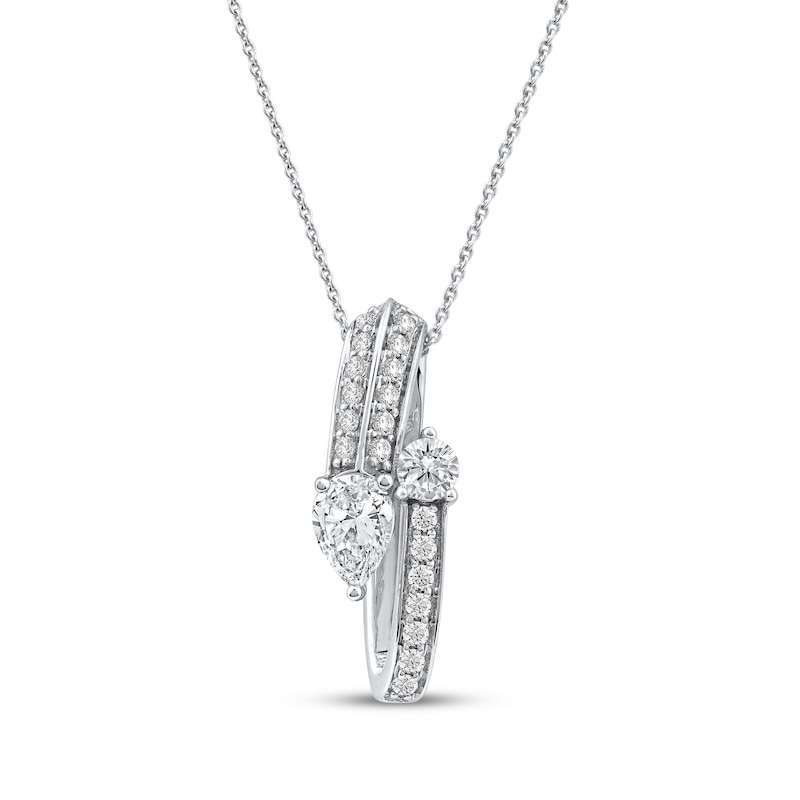 Main Image 1 of Pear-Shaped & Round-Cut Diamond Bypass Loop Necklace 1 ct tw 10K White Gold 18&quot;