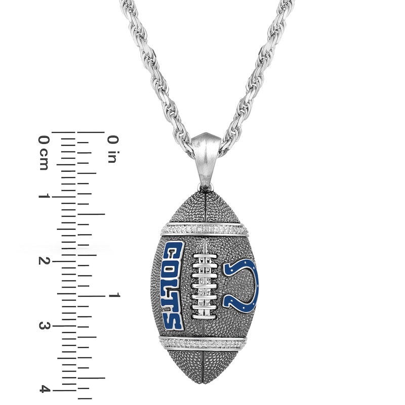 Main Image 4 of True Fans Indianapolis Colts 1/20 CT. T.W. Diamond Vertical Football Necklace in Sterling Silver