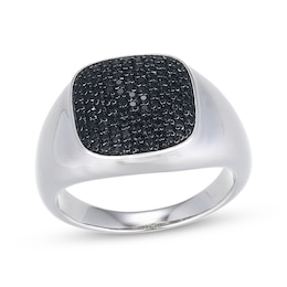 Men's Black Diamond Signet-Style Ring 5/8 ct tw 10K White Gold