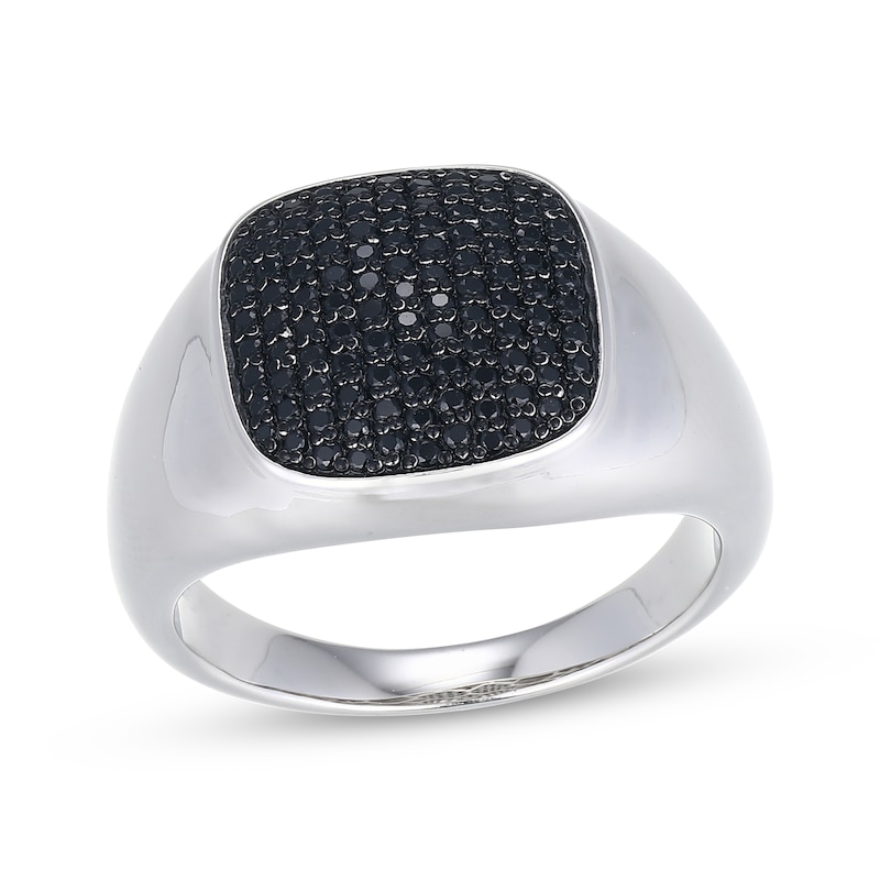 Main Image 1 of Men's Black Diamond Signet-Style Ring 5/8 ct tw 10K White Gold