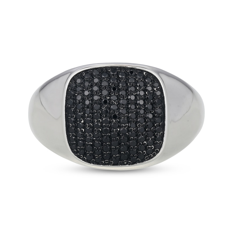 Main Image 3 of Men's Black Diamond Signet-Style Ring 5/8 ct tw 10K White Gold