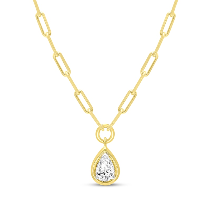 Main Image 1 of STUDIO BY KAY Lab-Grown Diamonds Pear-Shaped Solitaire Necklace 1/2 ct tw 24K Yellow Gold Vermeil Sterling Silver 18" (F/SI2)