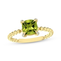 Cushion-Cut Peridot & Diamond Accent Ring 10K Yellow Gold