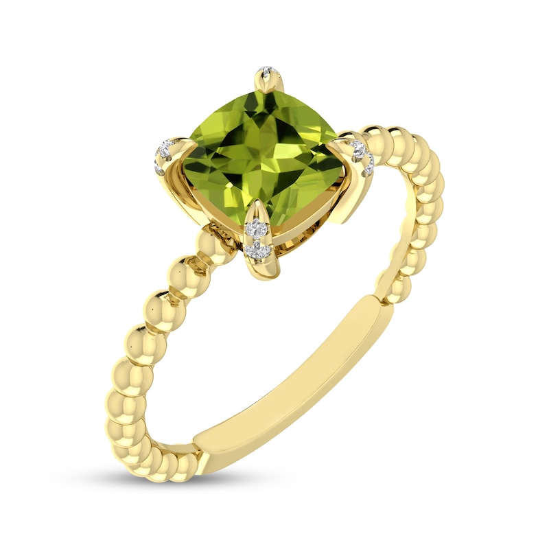 Main Image 2 of Cushion-Cut Peridot & Diamond Accent Ring 10K Yellow Gold