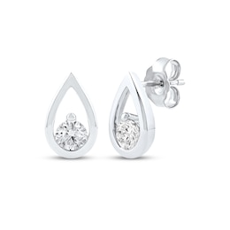 Diamond Solitaire Teardrop Frame Earrings 1/2 ct tw 10K White Gold (I/I2)
