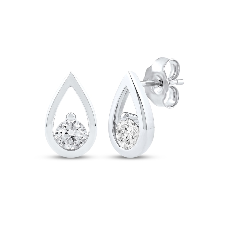 Main Image 1 of Diamond Solitaire Teardrop Frame Earrings 1/2 ct tw 10K White Gold (I/I2)