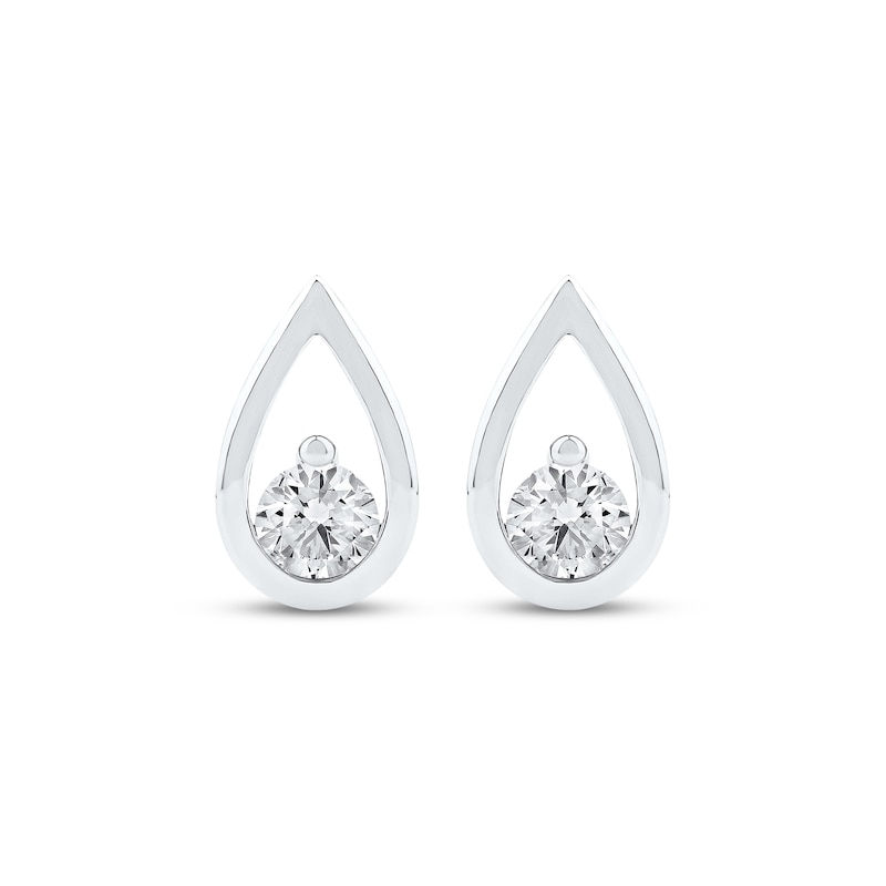 Main Image 2 of Diamond Solitaire Teardrop Frame Earrings 1/2 ct tw 10K White Gold (I/I2)