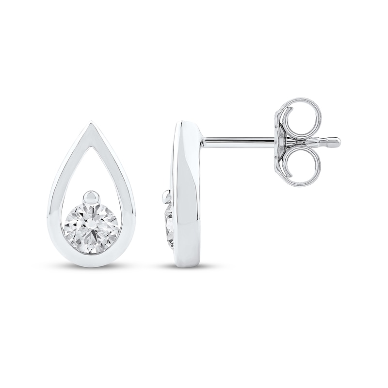 Main Image 3 of Diamond Solitaire Teardrop Frame Earrings 1/2 ct tw 10K White Gold (I/I2)