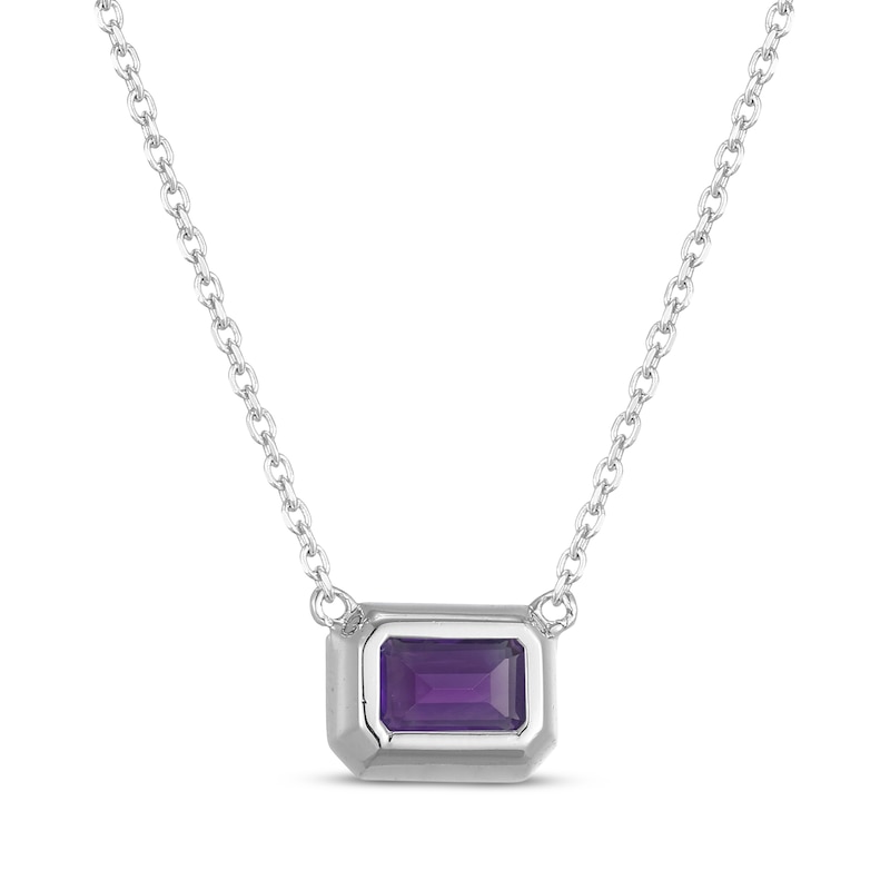 Main Image 3 of STUDIO BY KAY Emerald-Cut Amethyst Bezel-Set Solitaire Necklace Sterling Silver 18"