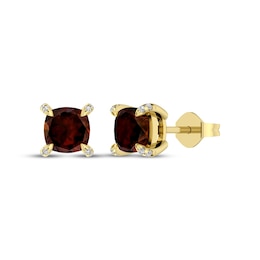Cushion-Cut Garnet & Diamond Accent Stud Earrings 10K Yellow Gold