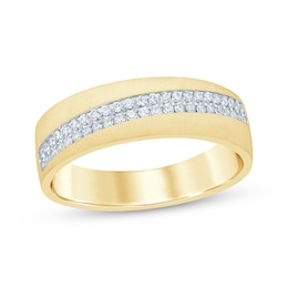 Now + Forever Men's Diamond Diagonal Two-Row Satin Finish Wedding Band 1/3 ct tw 10K Yellow Gold